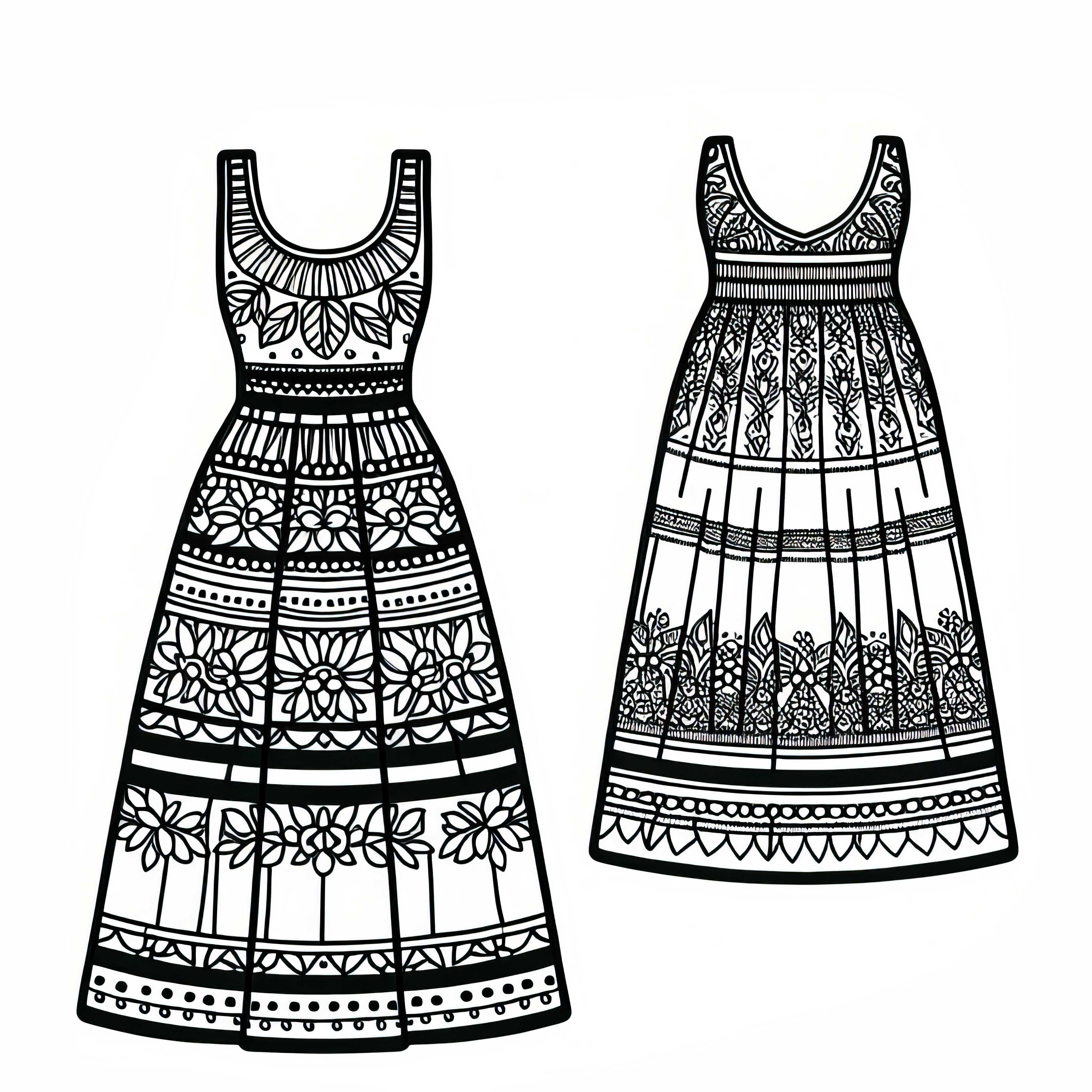Bezpłatny szablon do kolorowania sukienki maxi – odzież do kolorowania Darmowa kolorowanka sukienki maxi – ubranie do kolorowania