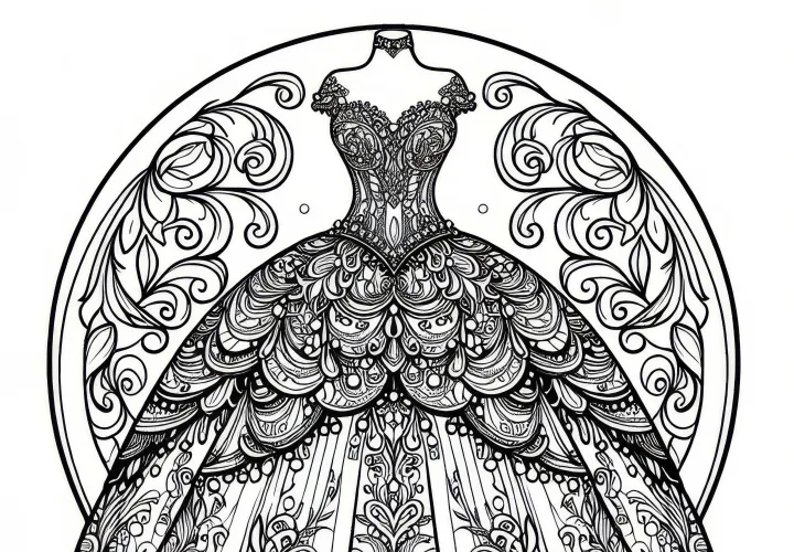 Ball gown coloring page for free clothing