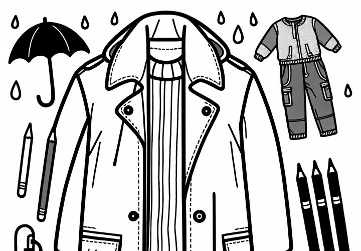 Image à colorier de manteau de pluie - Vêtements gratuits à colorier