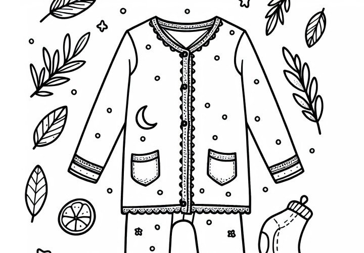 Image à colorier de pyjama gratuit pour vêtements à colorier