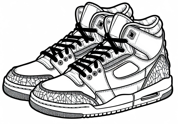 Ilustrație de colorat sneaker – șablon de colorat gratuit pentru îmbrăcăminte