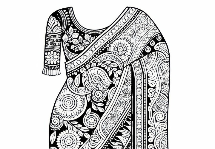 Modèle de coloriage sari vêtements gratuit