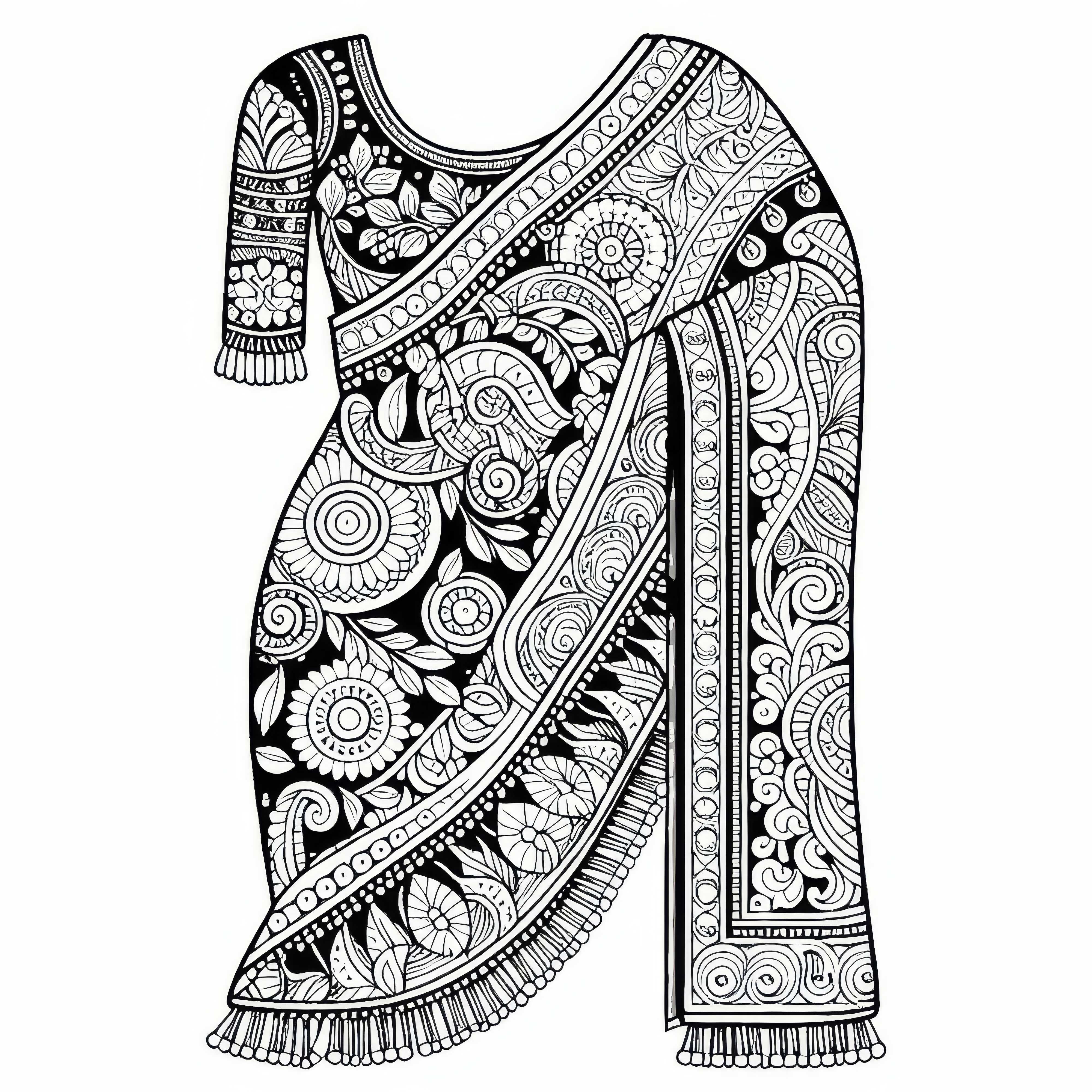 Modèle de sari à colorier vêtements gratuit