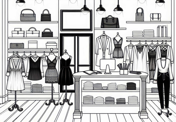 Modellbutikk fargeleggingsbilde klær gratis