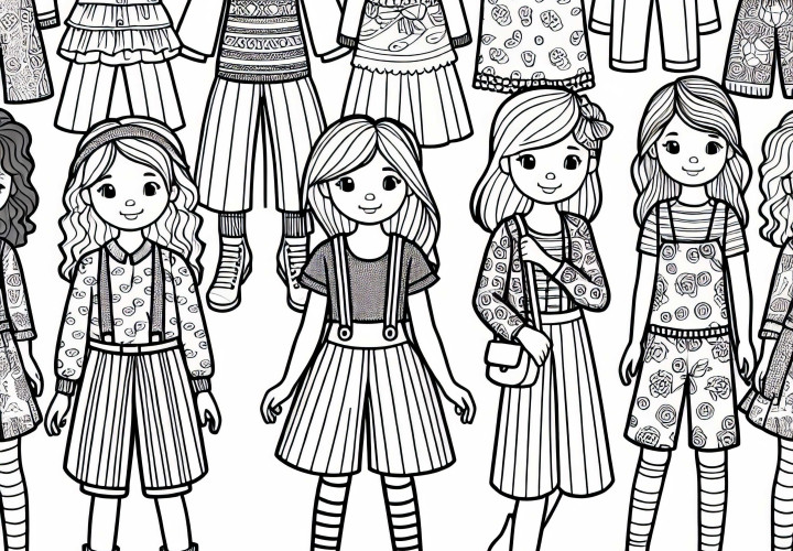 Barn leker motevisning - Fargeleggingsbilde av klær gratis