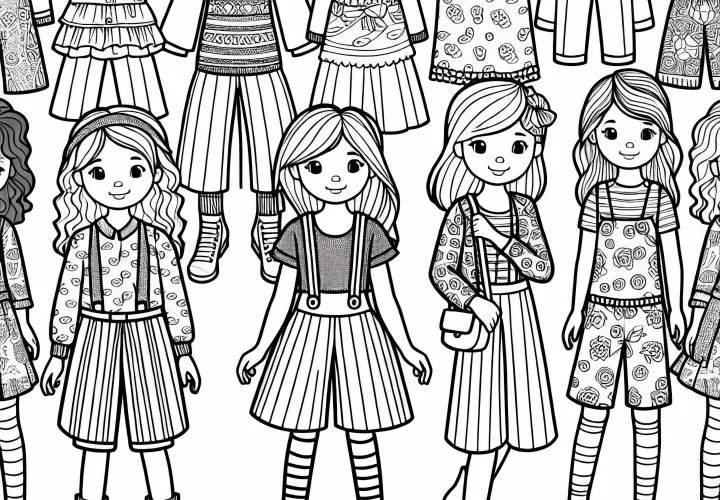 Дети играют в модный показ - Раскраска одежды бесплатно