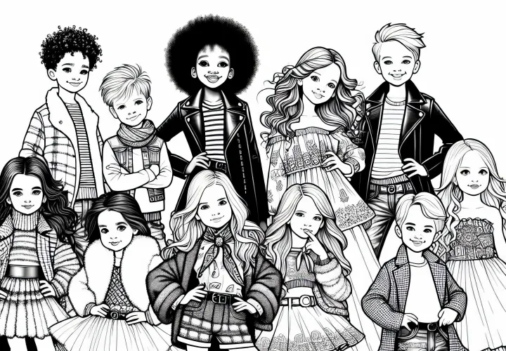 Дети играют с моделями – Бесплатная раскраска одежды
