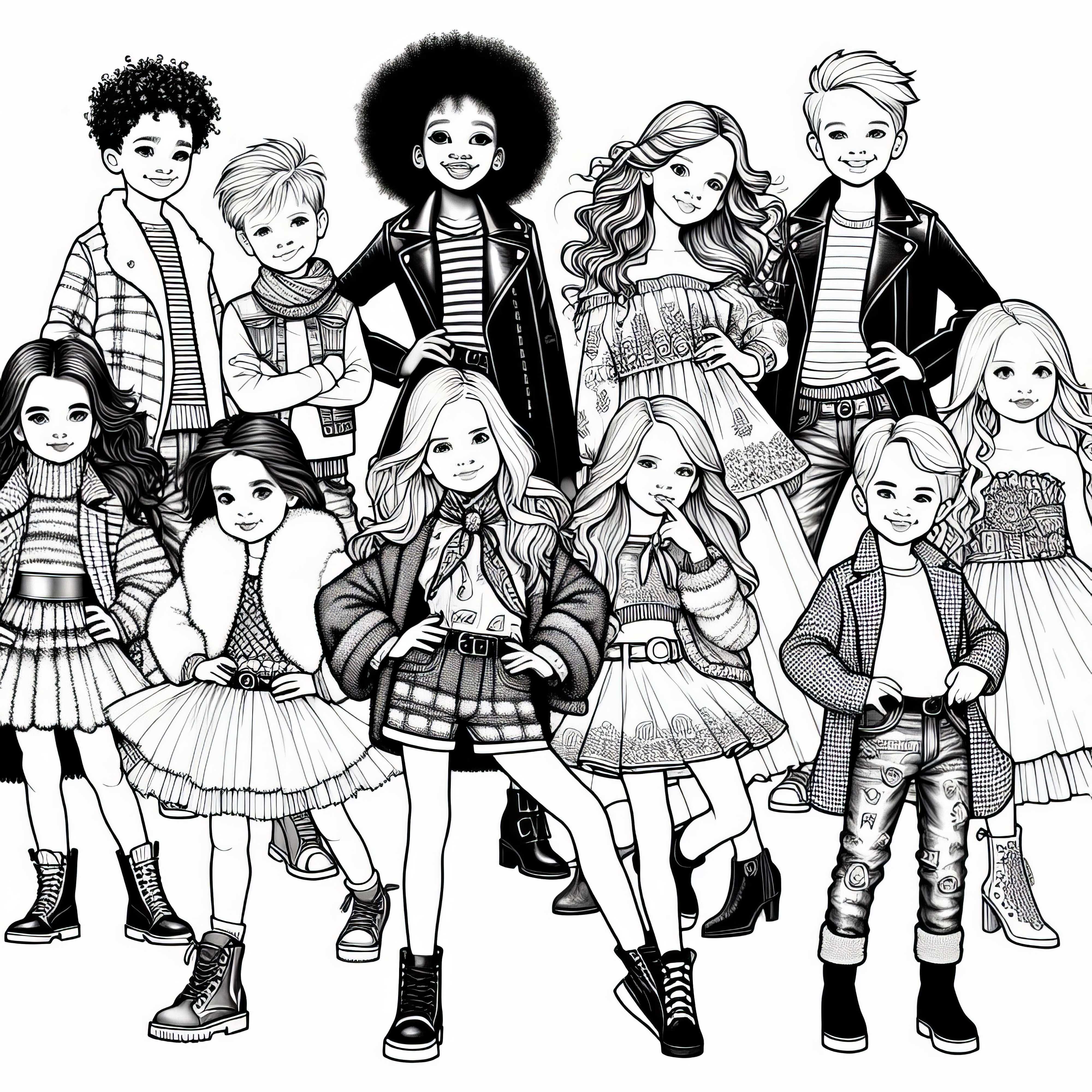 Barn leker med modeller - Gratis fargeleggingsmal for kl&aelig;r