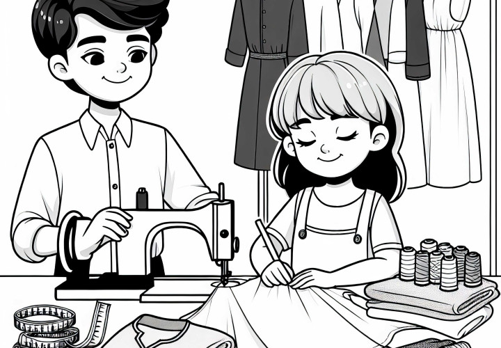 Barn som syr - Fargeleggingsmal for klær gratis