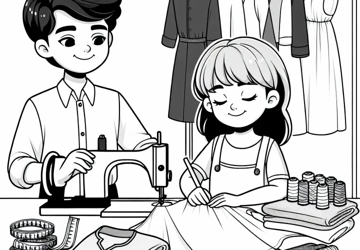 Дети при шитье – Раскраска для одежды бесплатно