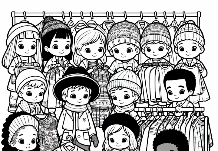 Дети в модельном магазине – Раскраска одежды бесплатно