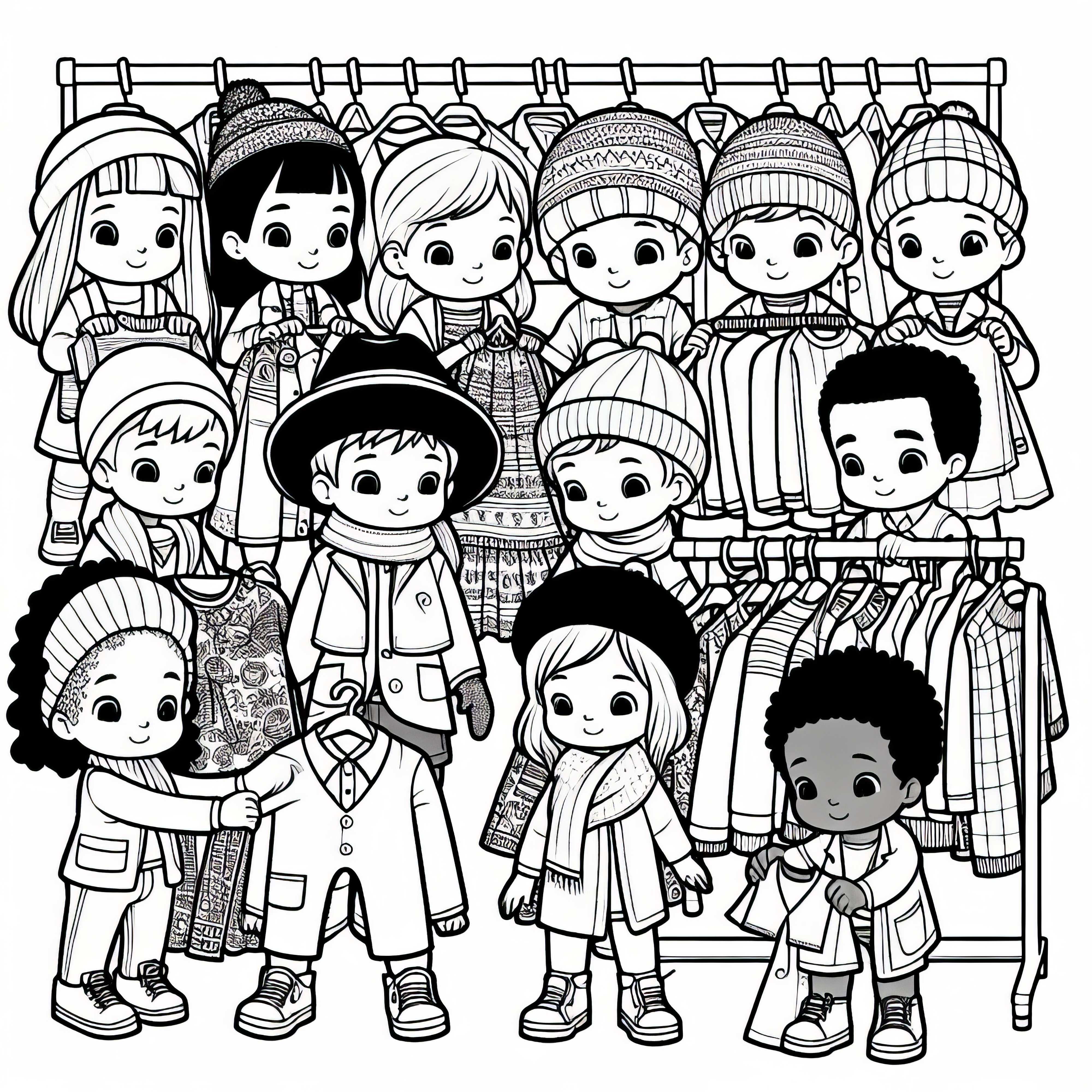 Barn i klesbutikken &ndash; Fargeleggingsmal kl&aelig;r Gratis