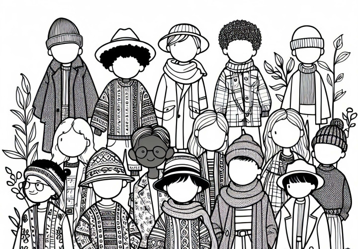 Barn leker under fotoshooten – gratis fargeleggingsmal for klær