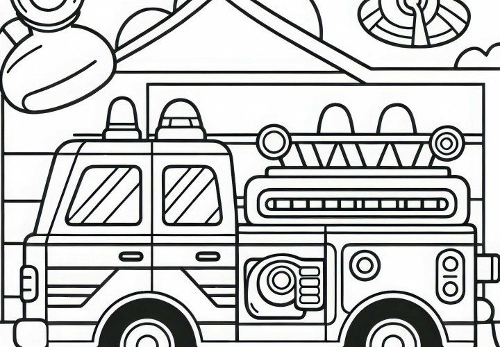 Dessin à colorier de camion de pompier pour garçons à partir de trois ans – gratuit