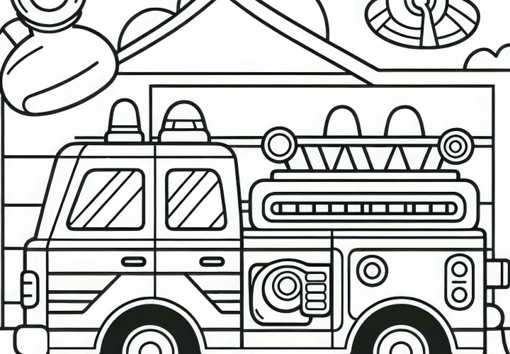 Dessin à colorier de camion de pompier pour garçons à partir de trois ans – gratuit