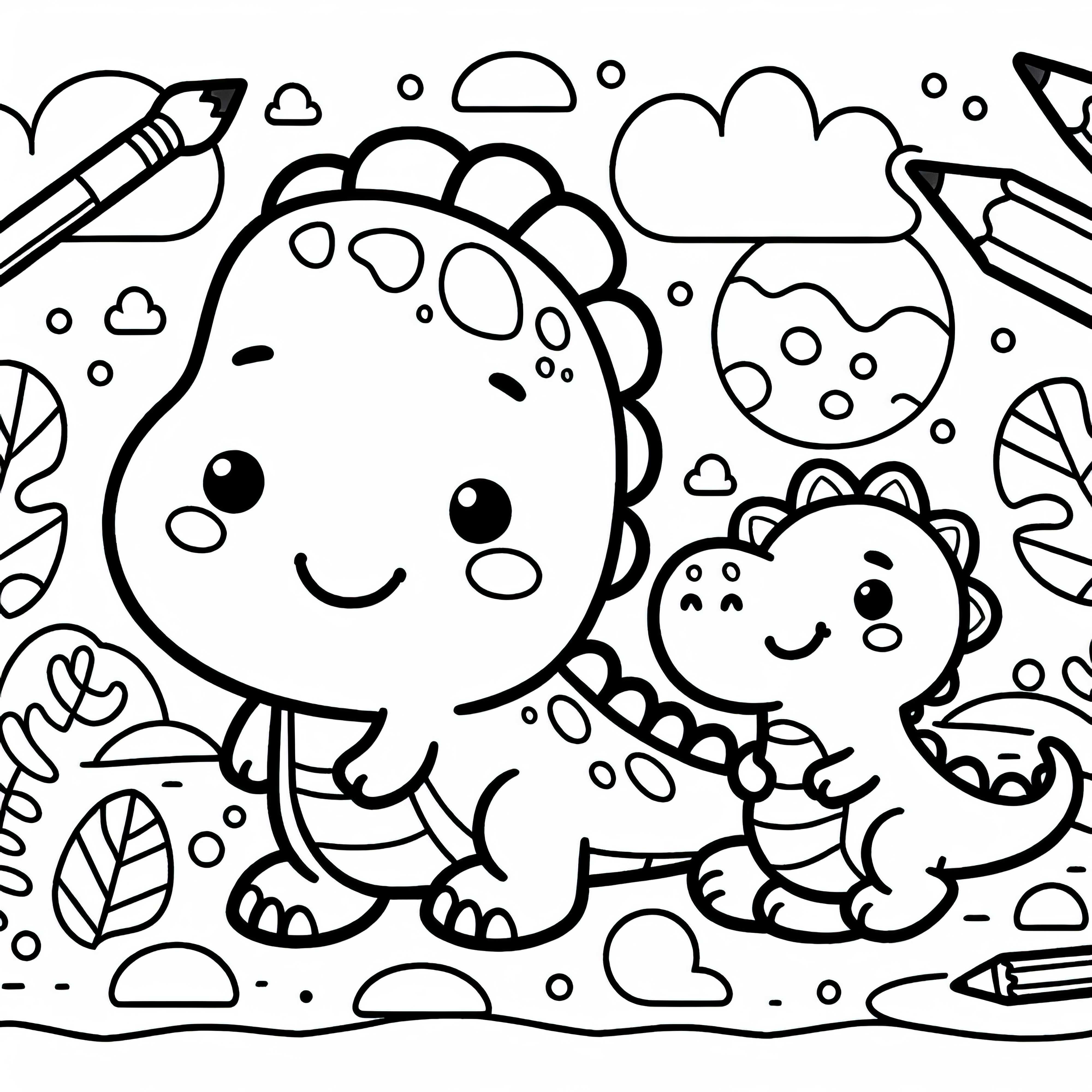 Dino souriant avec bébé Dino : modèle à colorier pour les garçons à partir de trois ans, gratuit