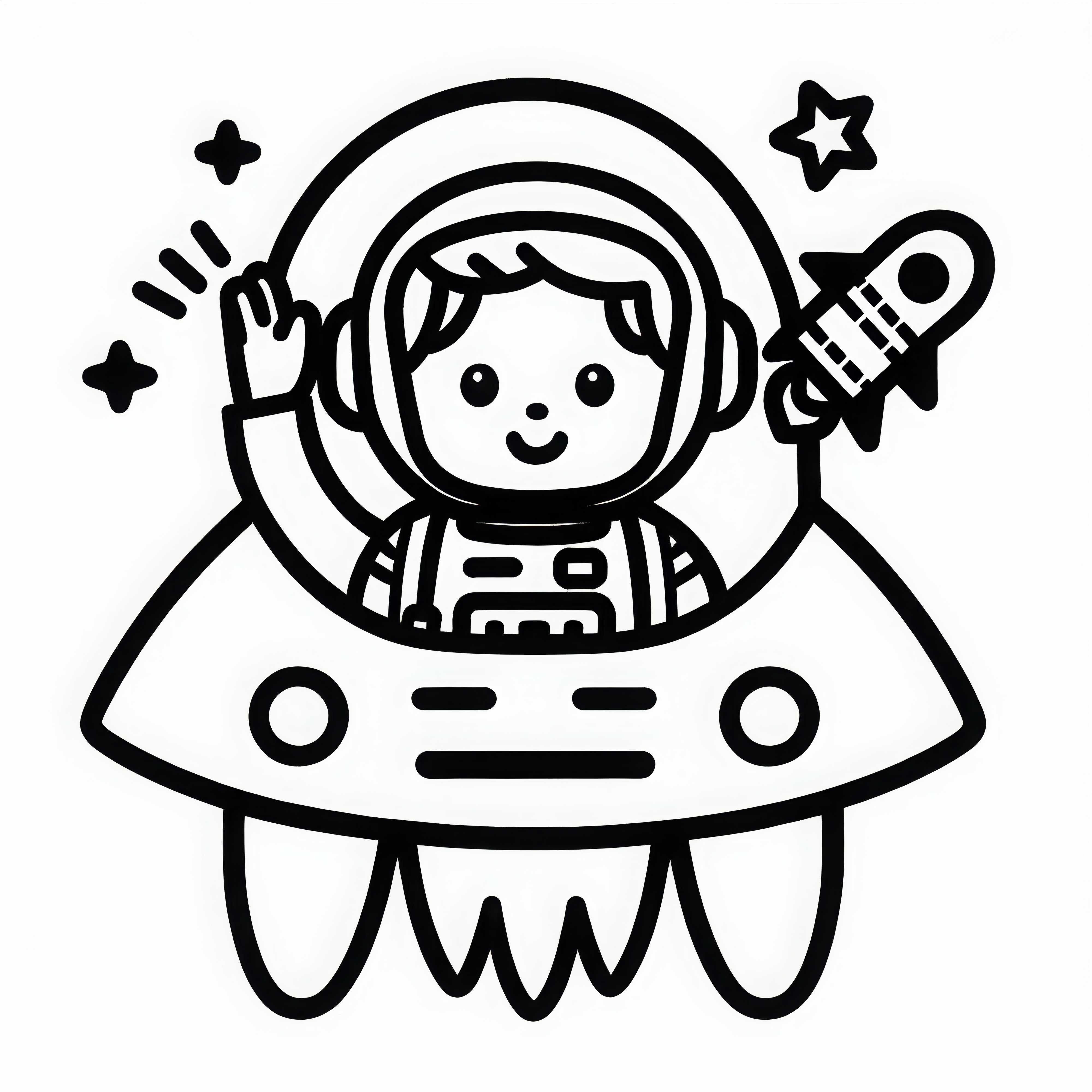 Astronaute fait un signe de la main depuis une fusée - Image à colorier gratuite pour les garçons à partir de trois ans