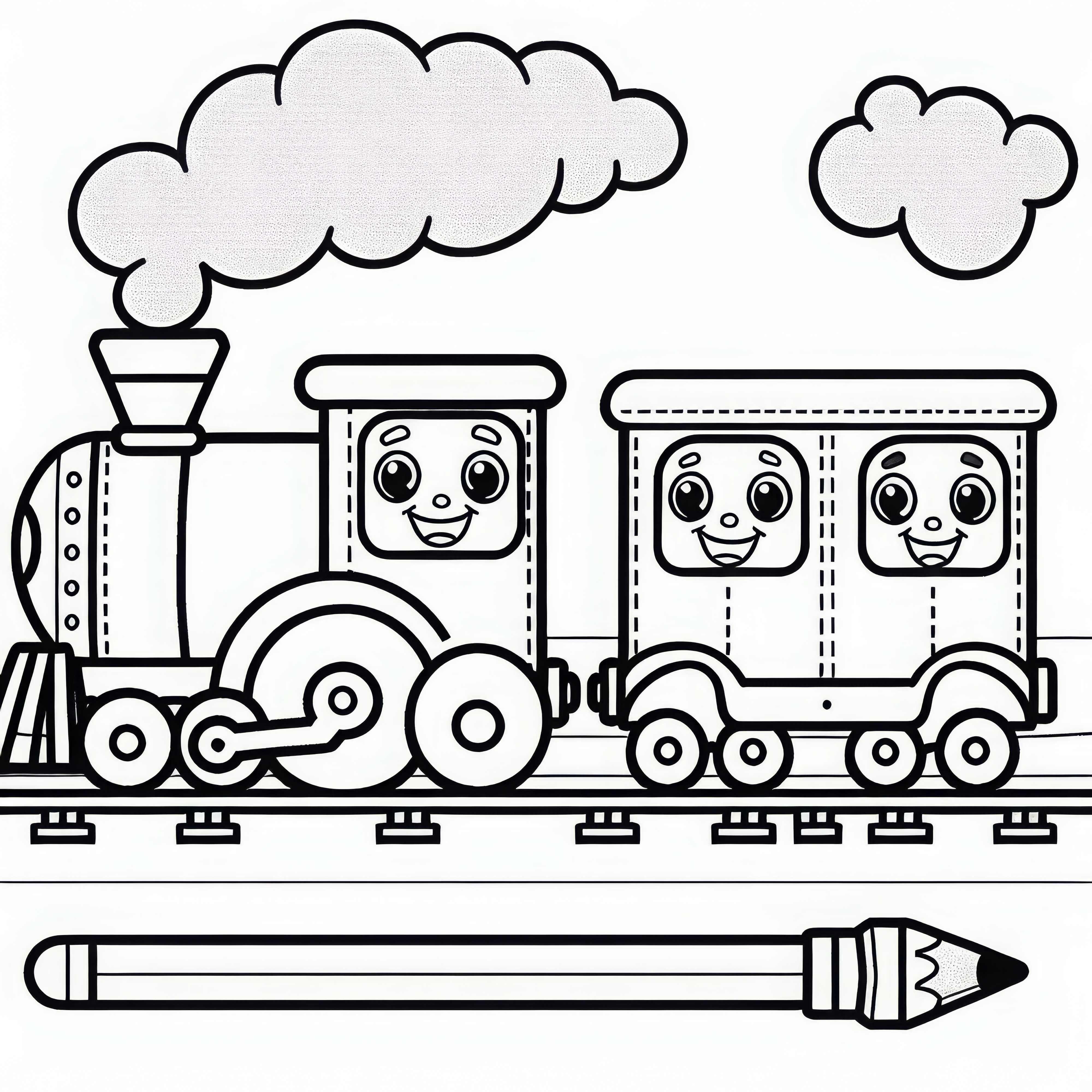 Train avec un visage joyeux sur des wagons – dessin à colorier pour les garçons à partir de trois ans