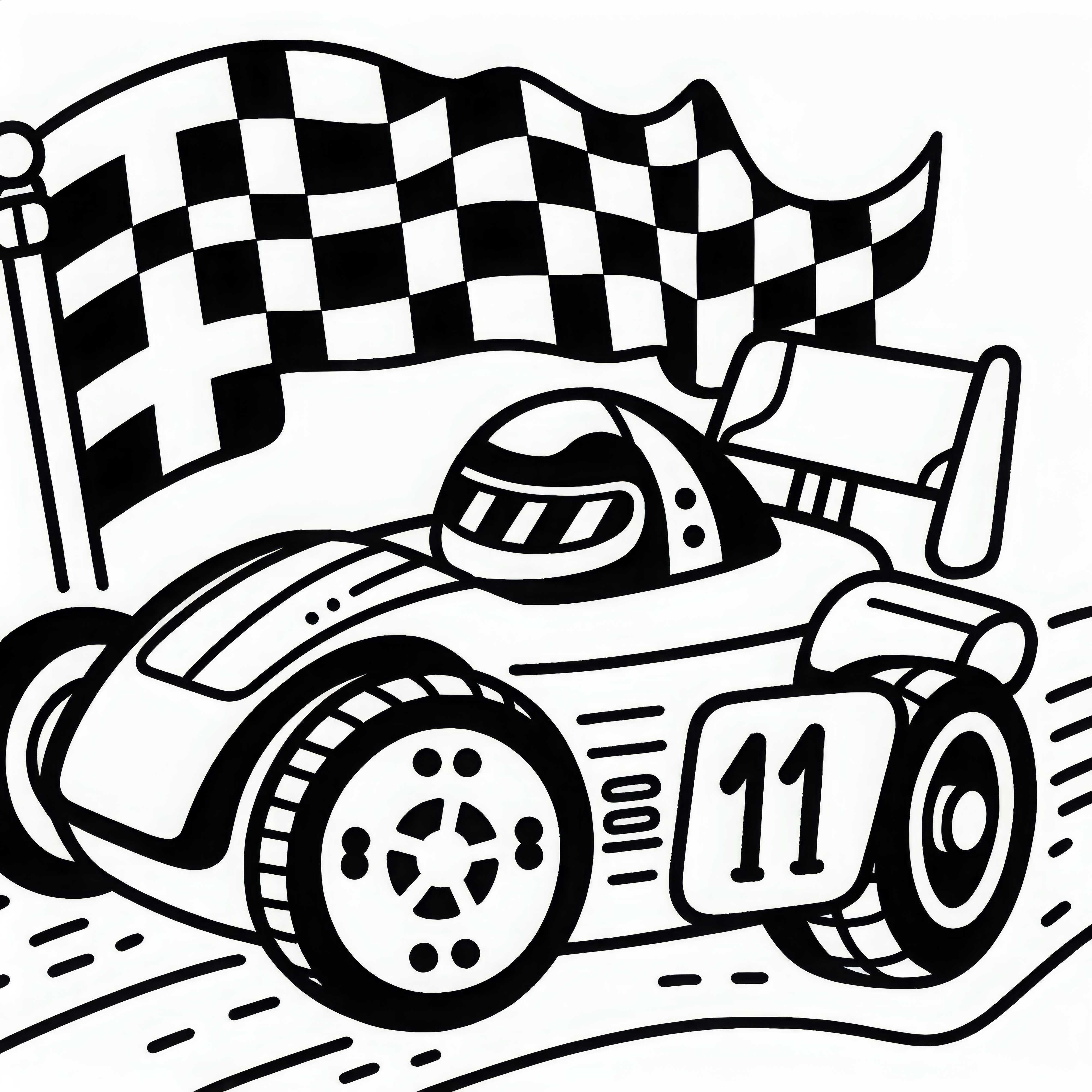 Dessin à colorier de voiture de course avec drapeau à damier gratuit pour les garçons à partir de trois ans
