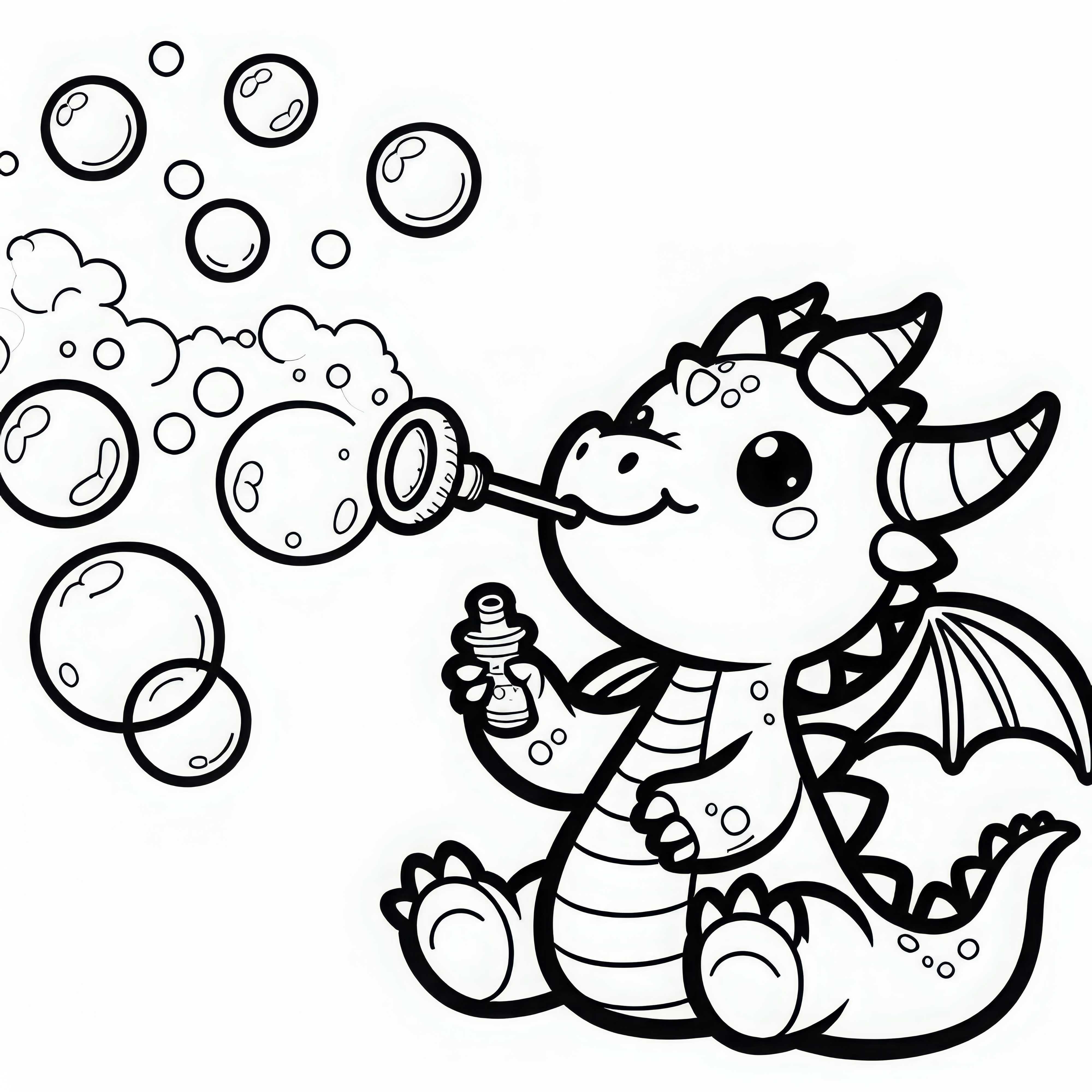 Un dragon souffle des bulles de savon - Image à colorier pour garçons à partir de trois ans, gratuit