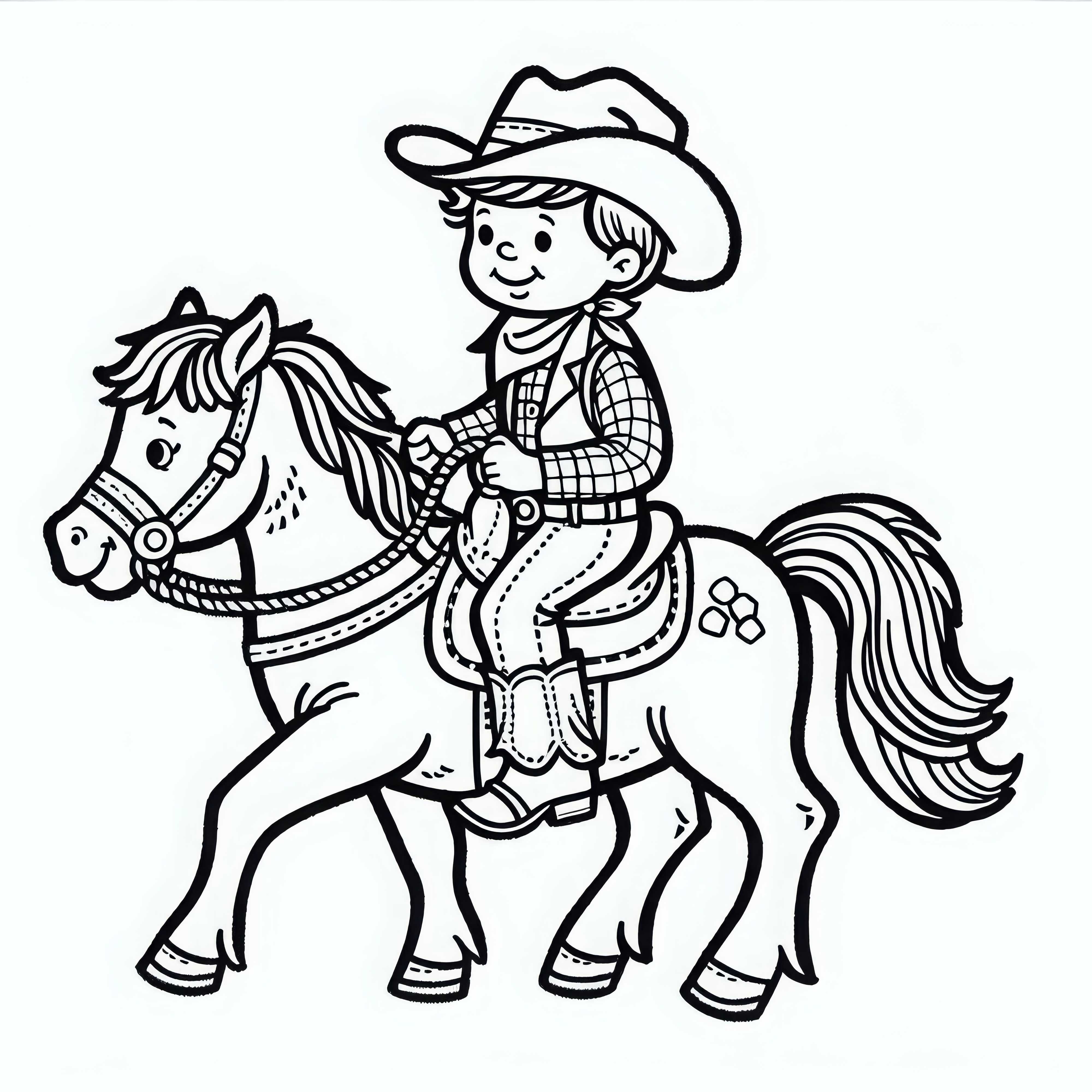 Cow-boy sur poney – coloriage gratuit pour les garçons à partir de trois ans