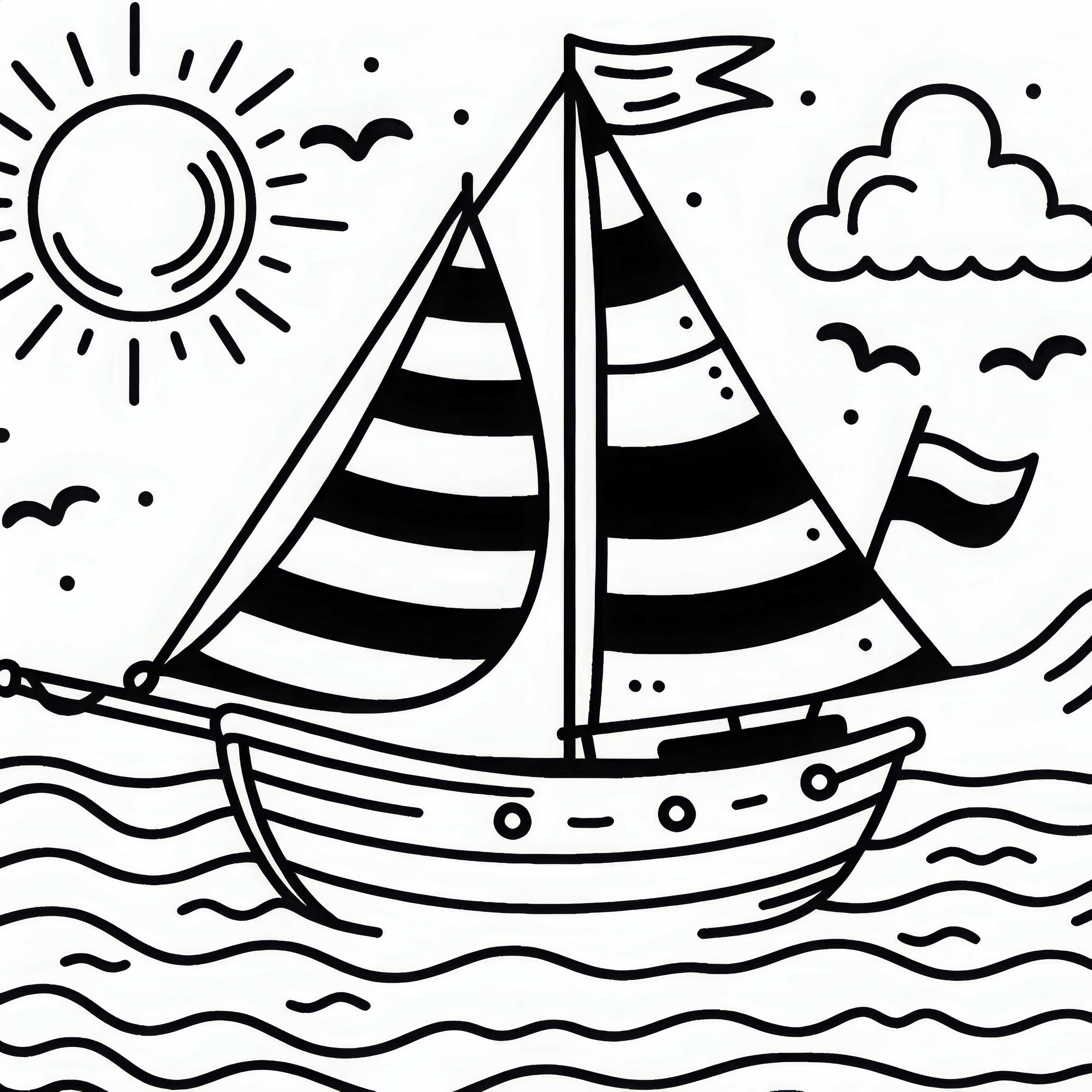 Bateau sur un lac paisible - Dessin à colorier pour les garçons à partir de trois ans gratuit