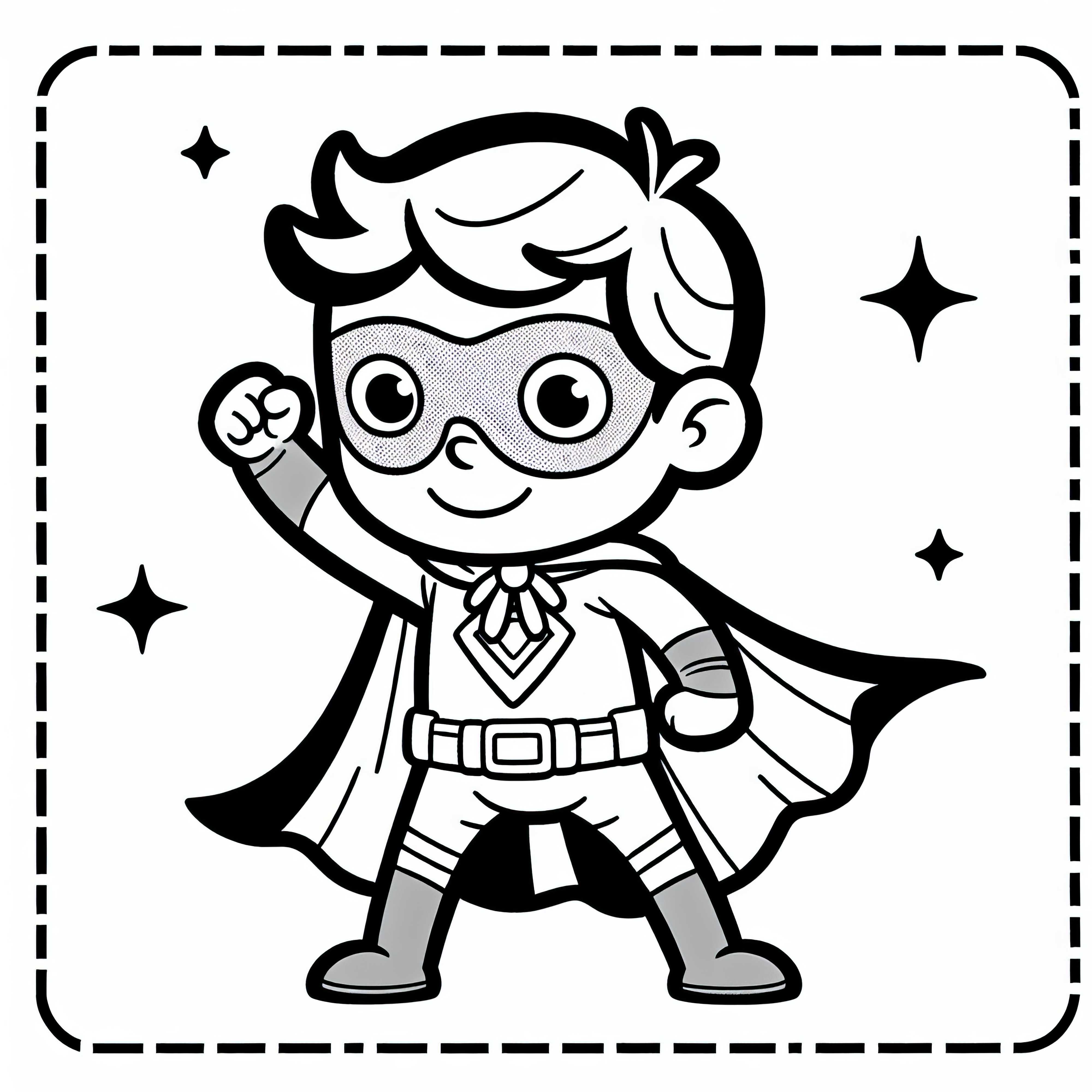 Enfant en costume de super-héros avec cape - Image à colorier gratuite pour les garçons à partir de trois ans