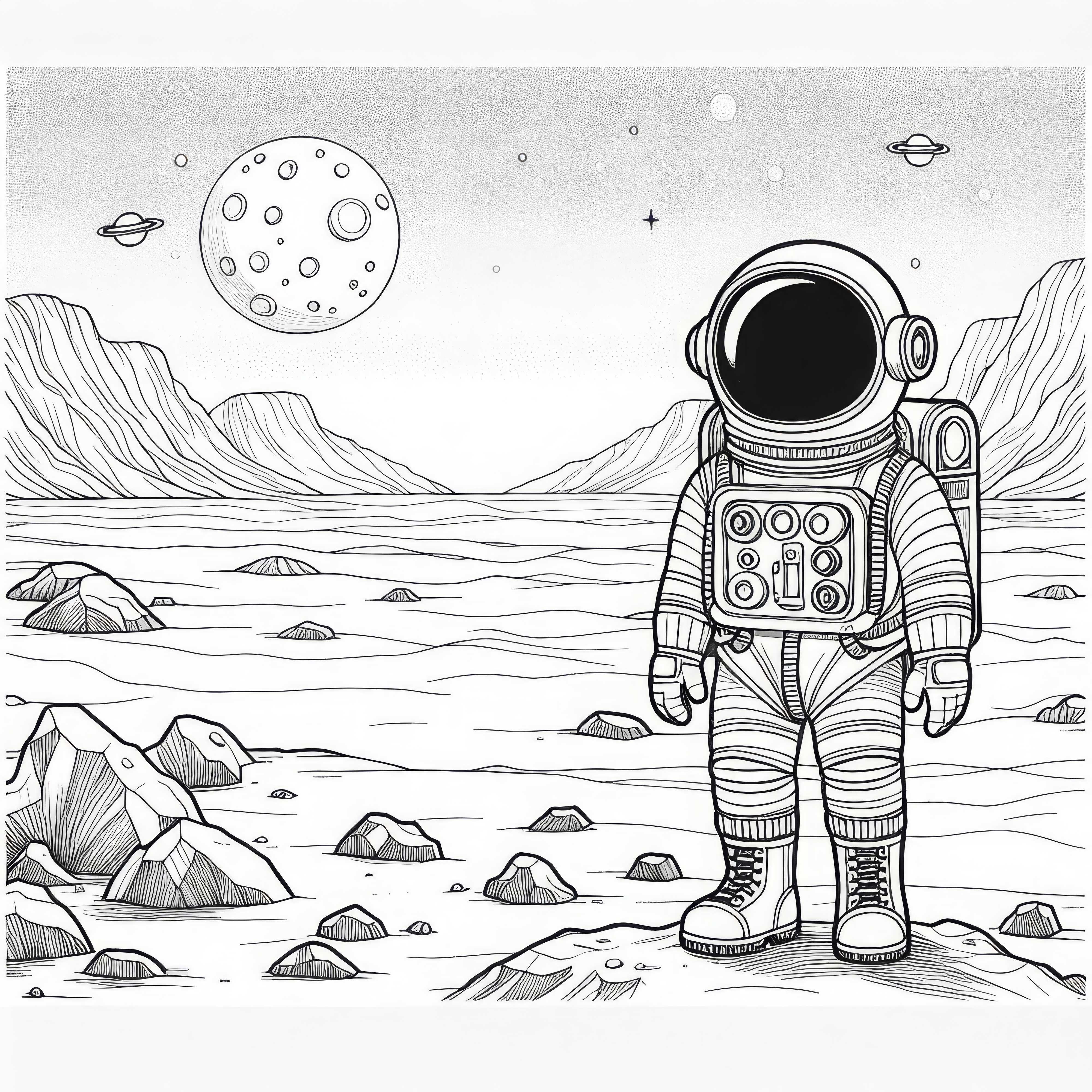 Garçon en combinaison d'astronaute sur Mars - coloriage gratuit pour les garçons à partir de six ans