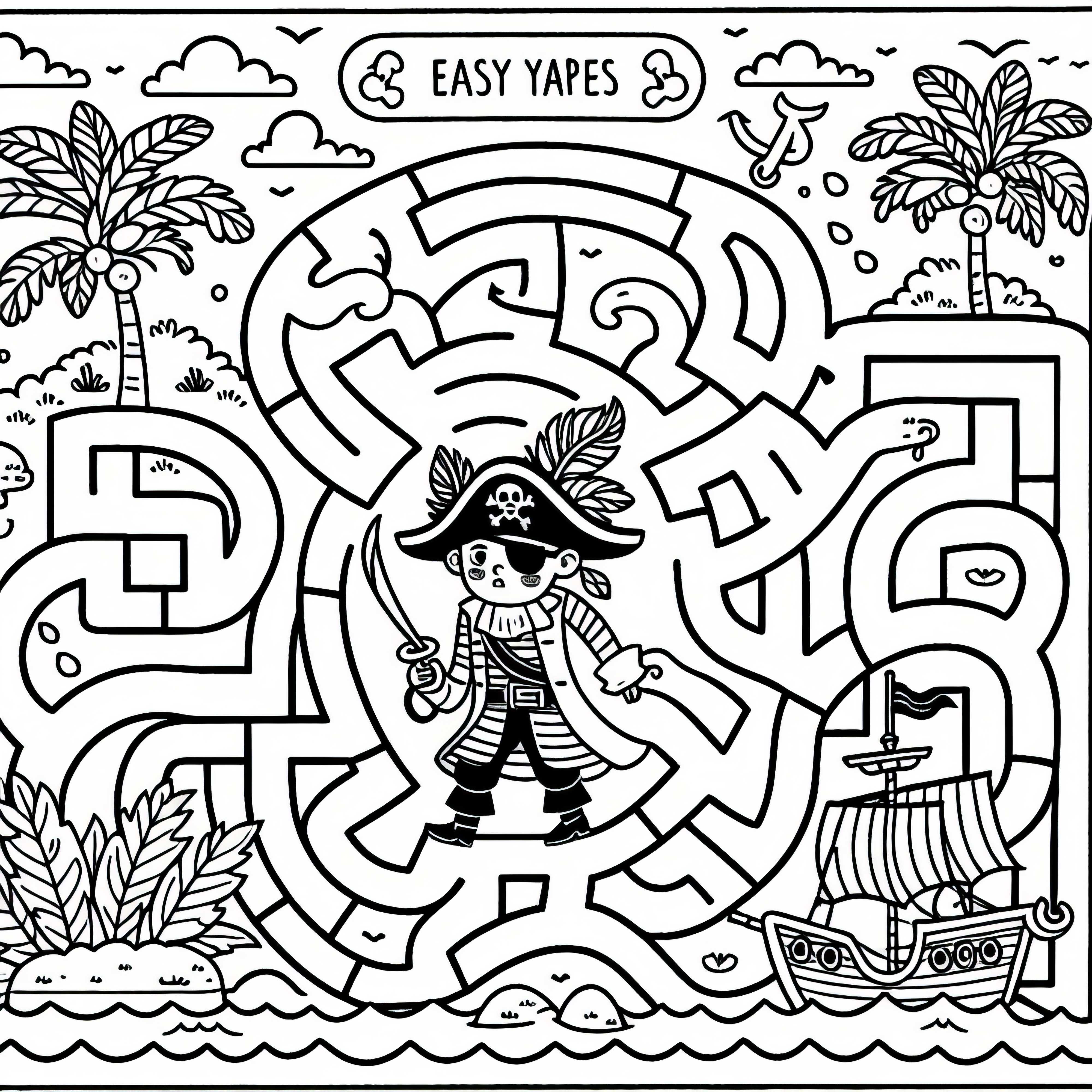 Un pirate navigue à travers un labyrinthe d'îles - Coloriage gratuit pour les garçons à partir de six ans