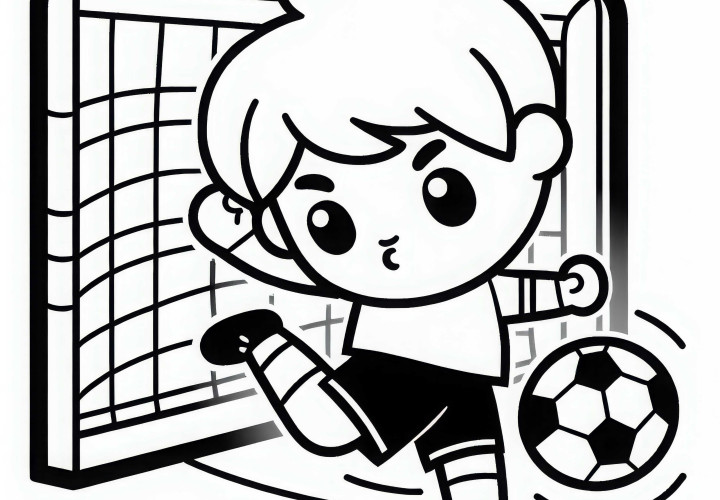 Joueur de football marque un but - Dessin à colorier gratuit pour les garçons à partir de six ans