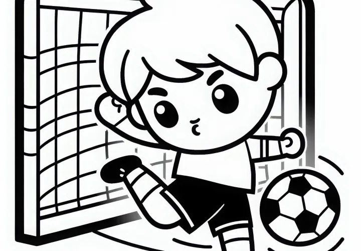 Joueur de football marque un but - Dessin à colorier gratuit pour les garçons à partir de six ans