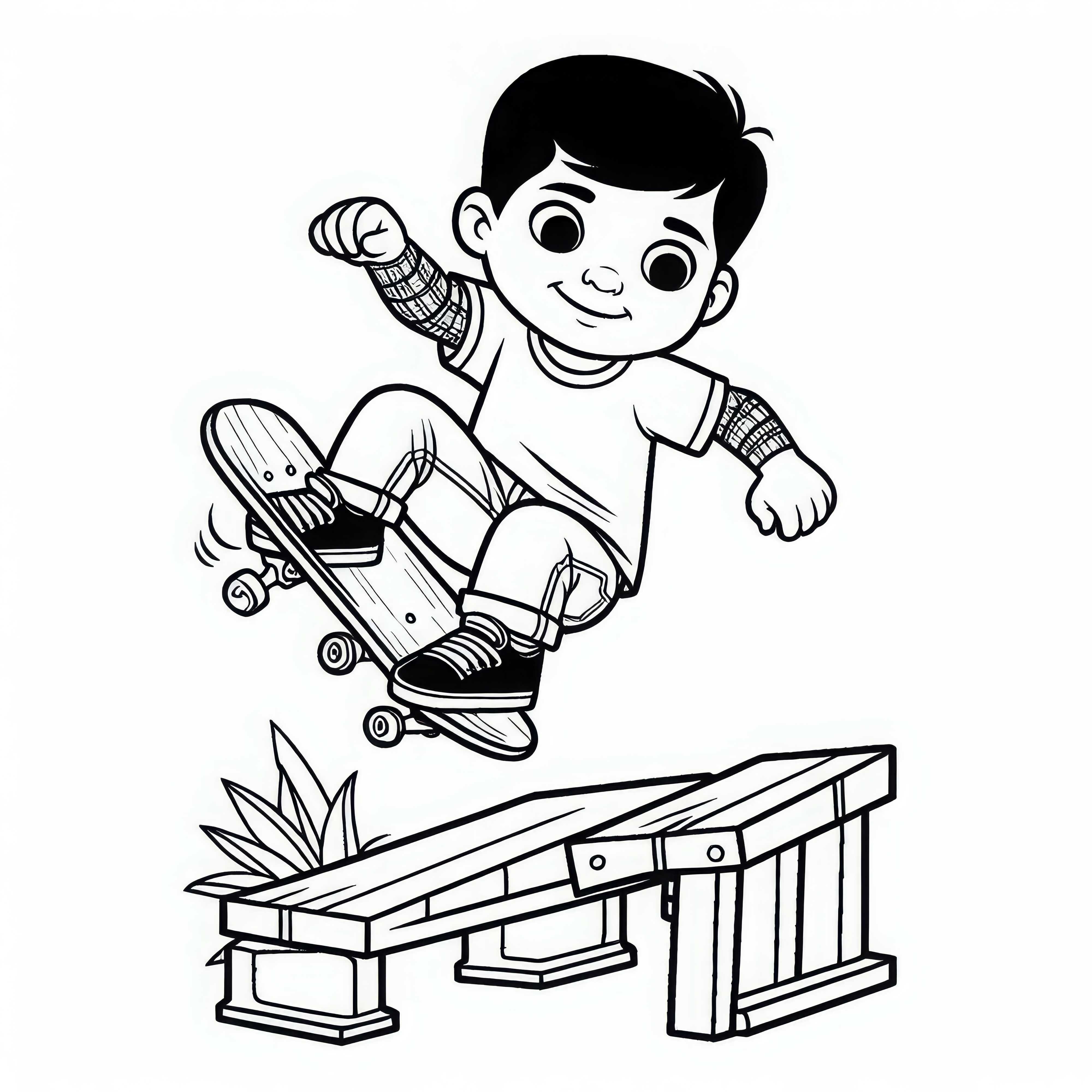 Skateur saute par-dessus un obstacle - dessin à colorier gratuit pour les garçons à partir de six ans