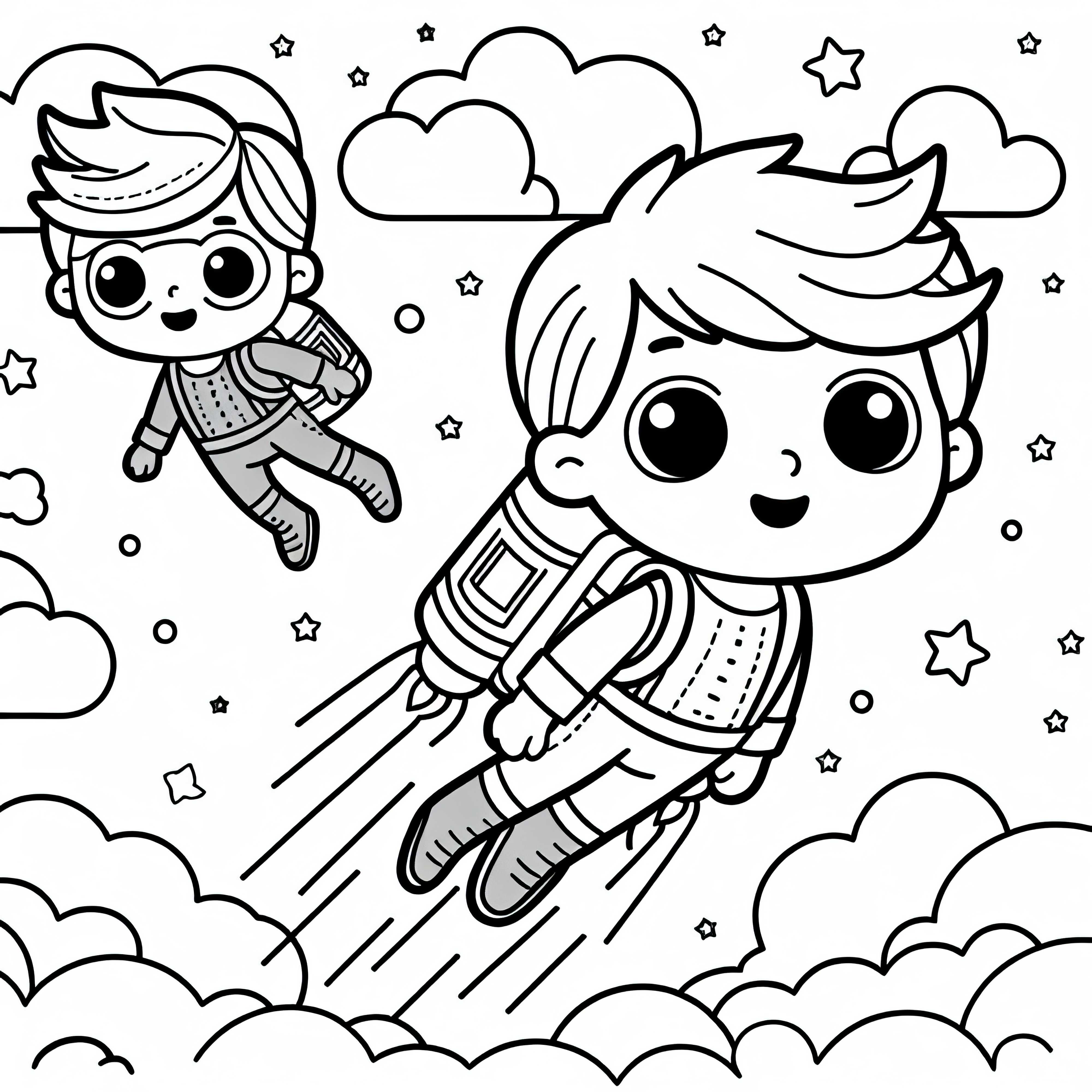 Garçon vole avec un jetpack - Image à colorier pour les garçons à partir de six ans, gratuite