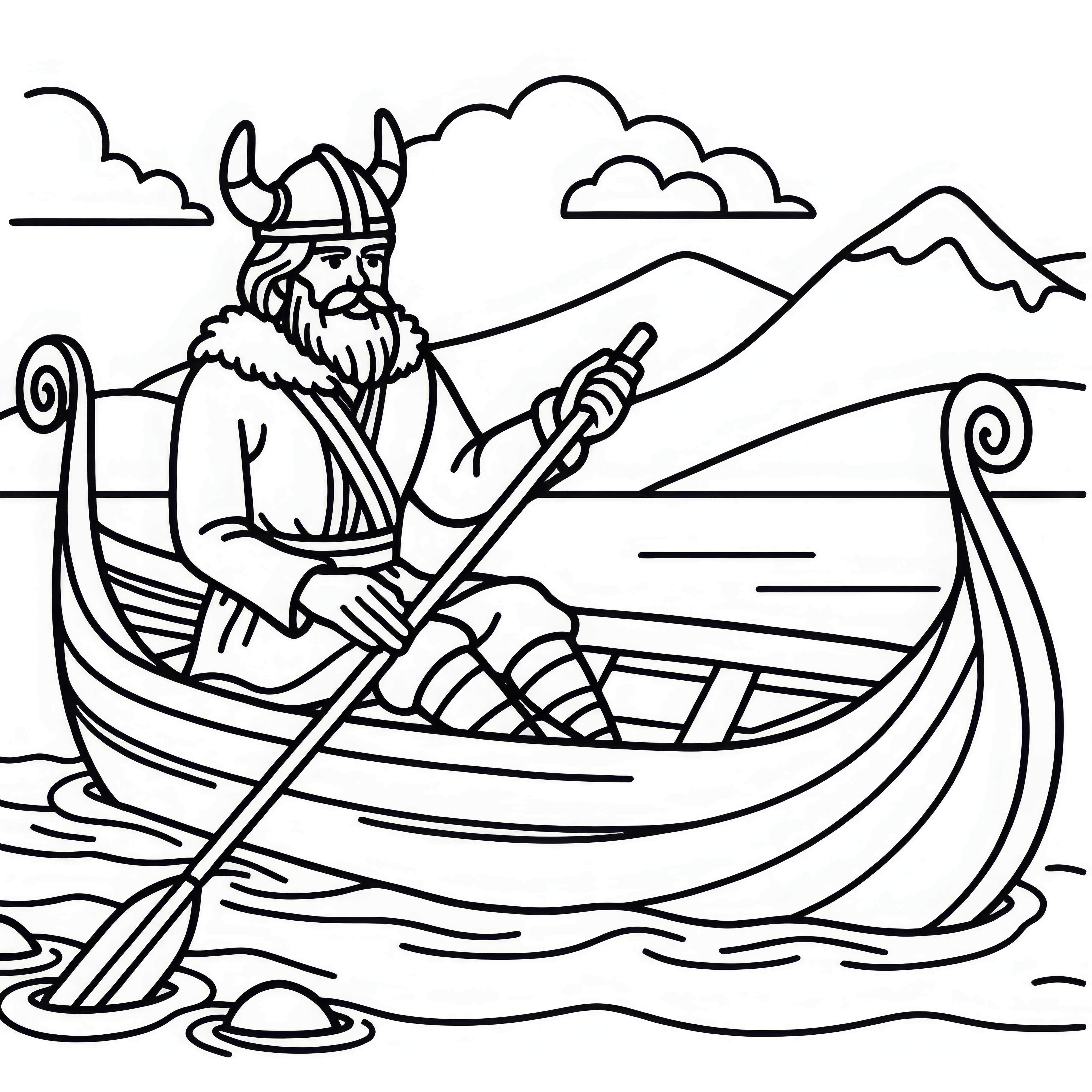 Des Vikings rament un longship – Image à colorier pour les garçons à partir de six ans, gratuit