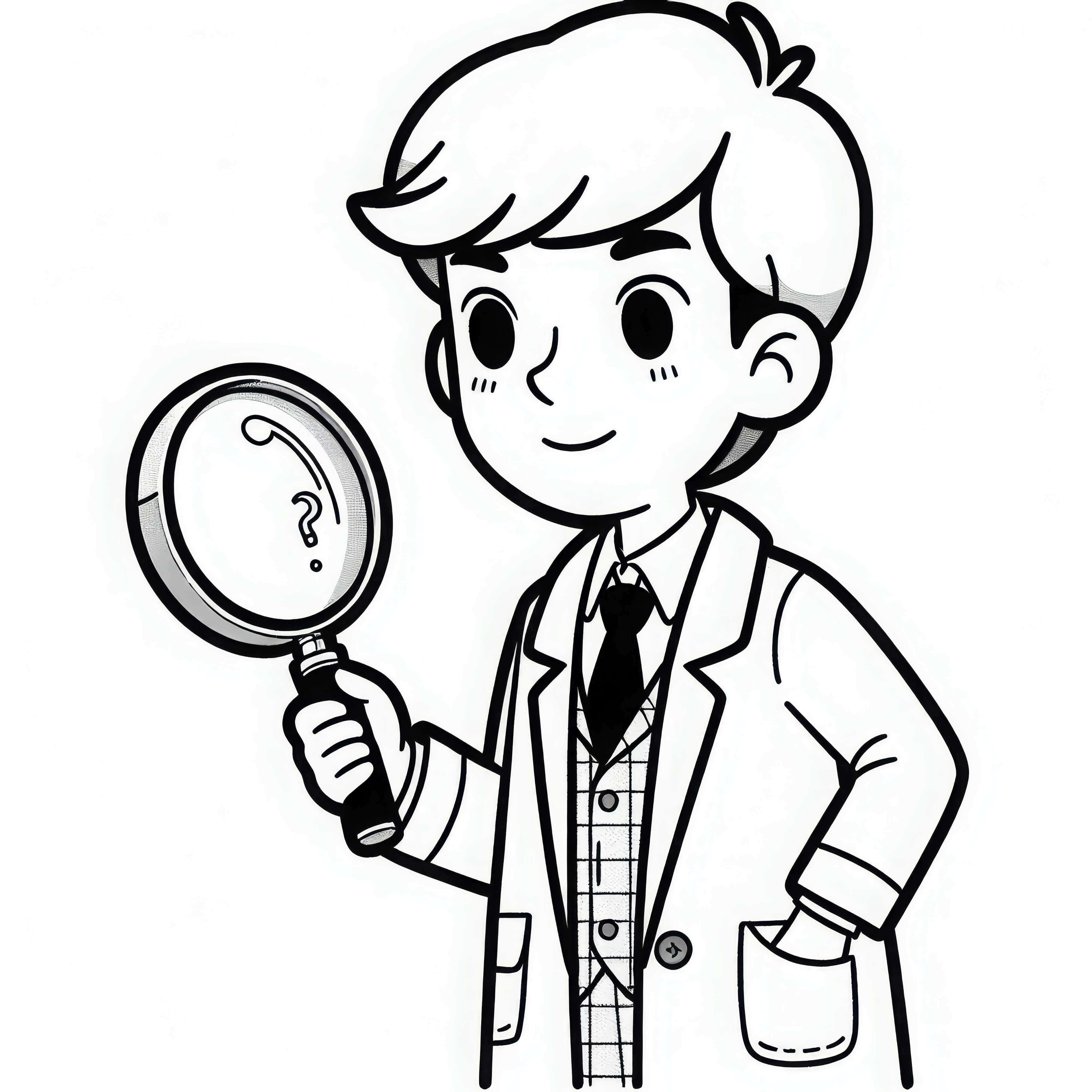 Détective avec une loupe cherche des indices - Page à colorier gratuite pour les garçons à partir de six ans