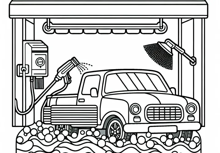 Voiture dans le lavage – Dessin à colorier pour les garçons à partir de six ans, gratuit