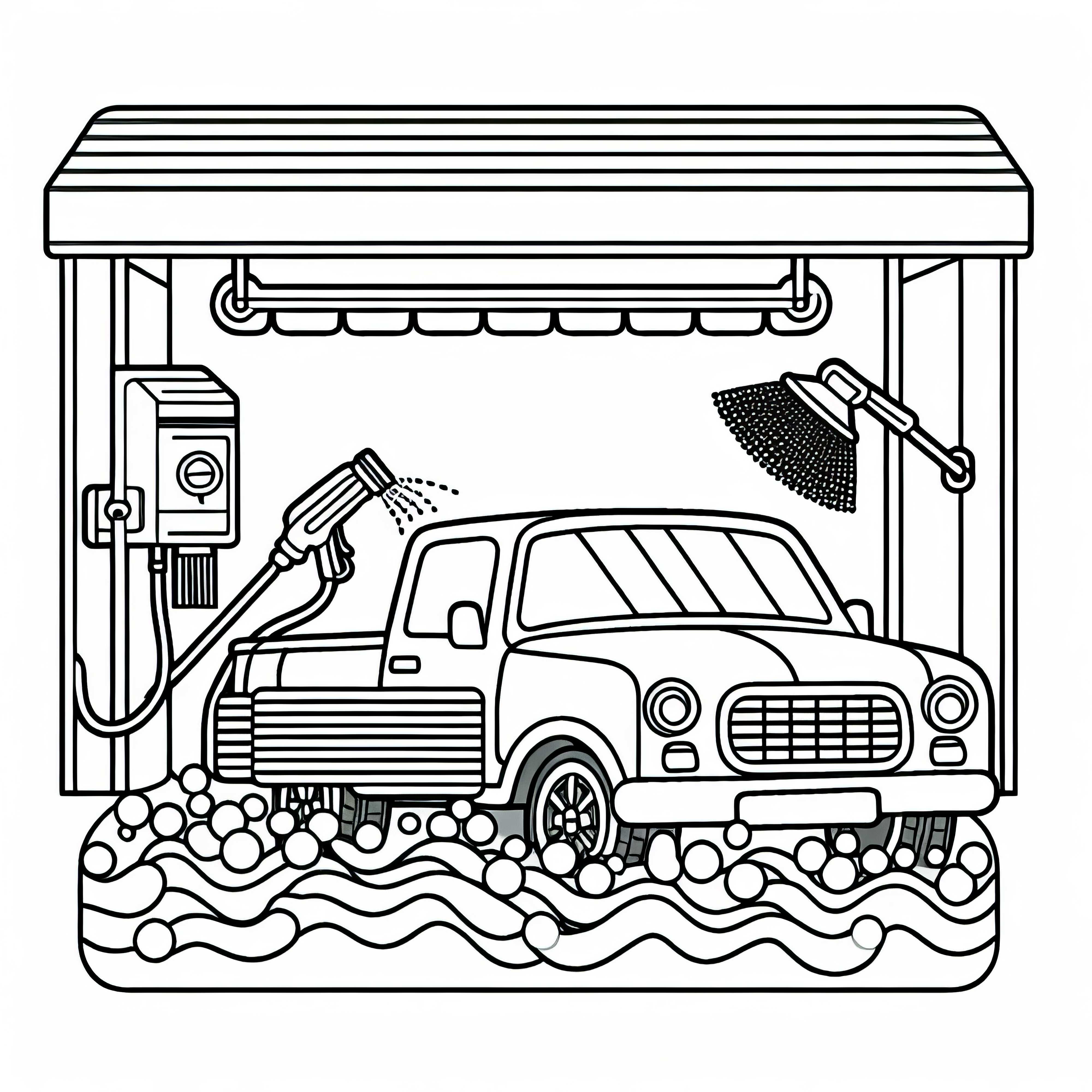 Voiture dans le lave-auto - Dessin à colorier gratuit pour les garçons à partir de six ans