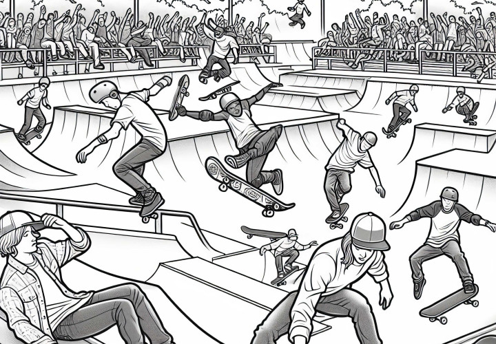 Dessin à colorier de skatepark gratuit pour les garçons à partir de neuf ans