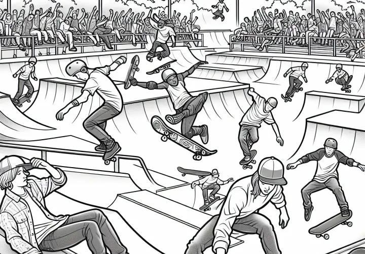 Dessin à colorier de skatepark gratuit pour les garçons à partir de neuf ans