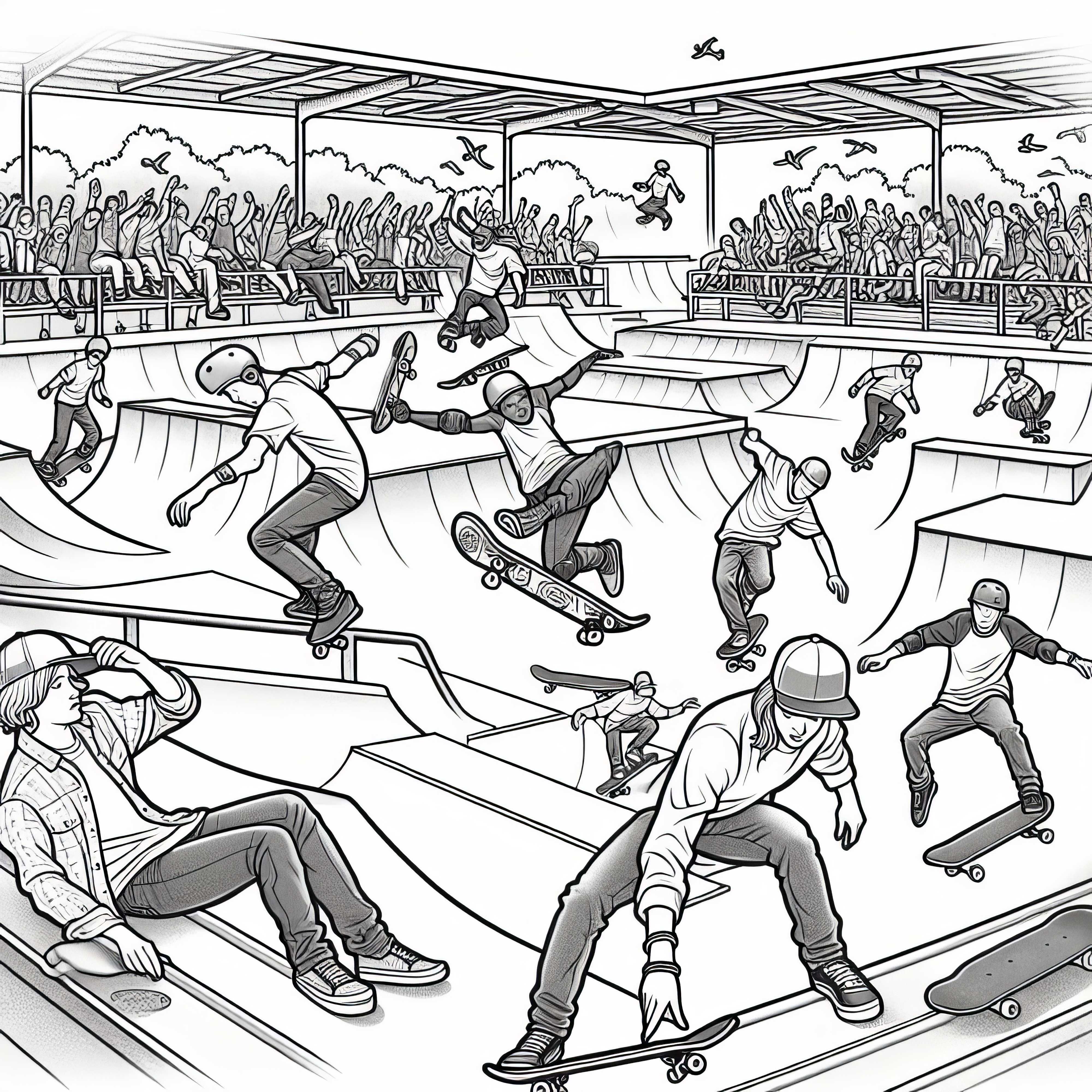 Dessin à colorier de skatepark gratuit pour les garçons à partir de neuf ans