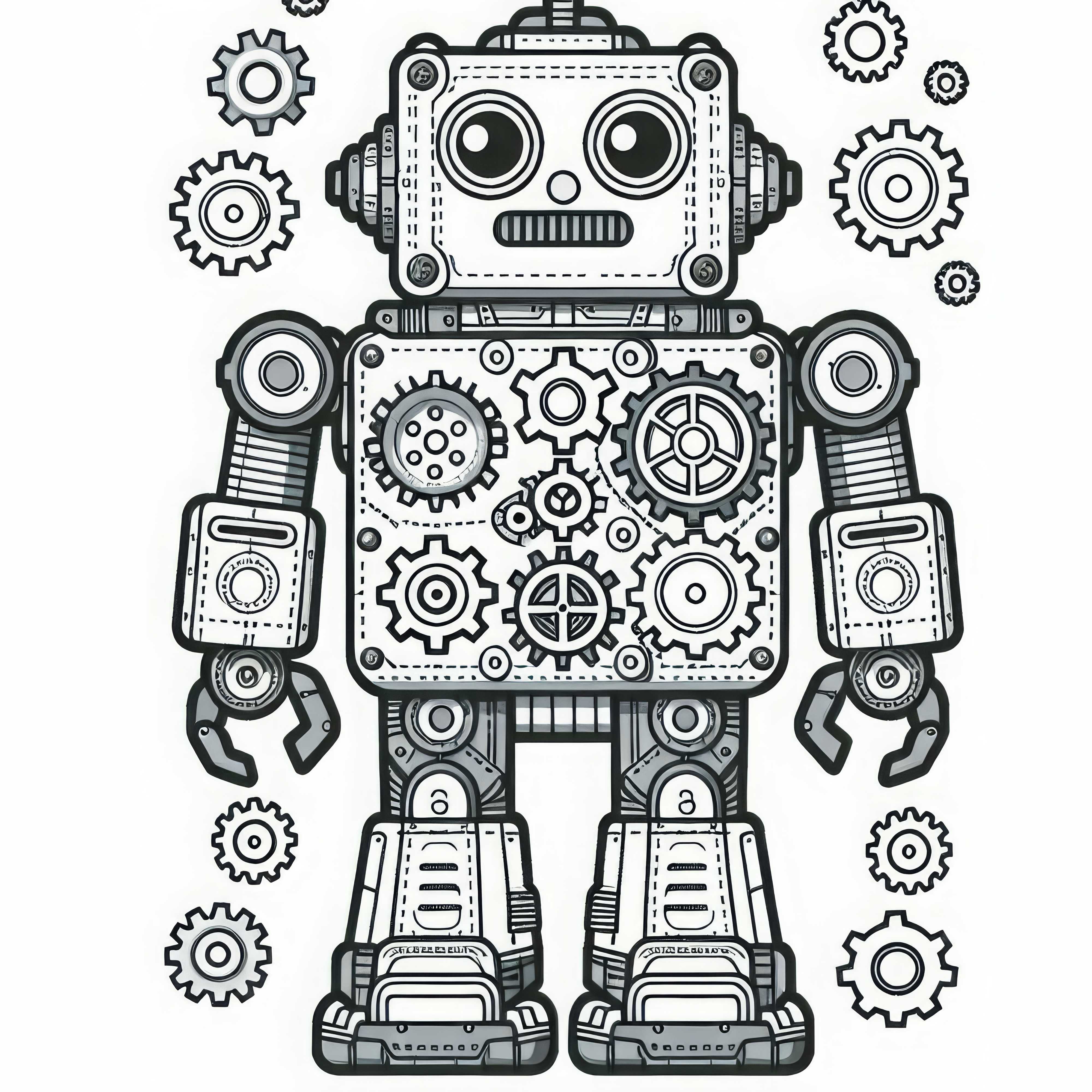 Technique de robot avec des engrenages – Dessin à colorier pour les garçons à partir de neuf ans gratuit
