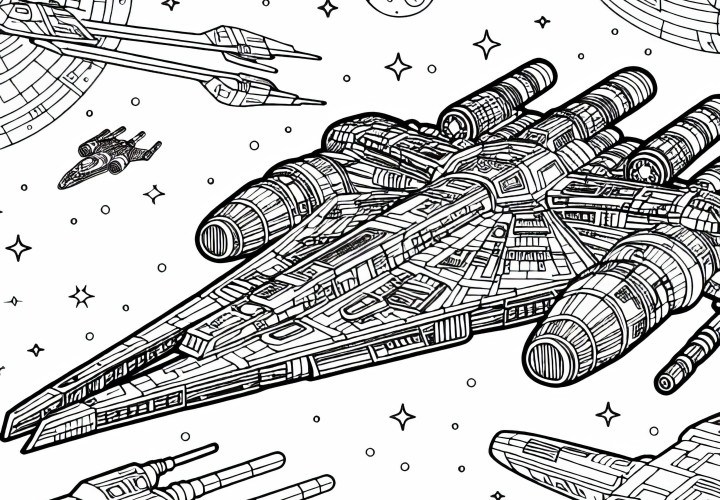 Image à colorier de vaisseau spatial inspiré de Star Wars pour les garçons à partir de neuf ans – Téléchargez gratuitement
