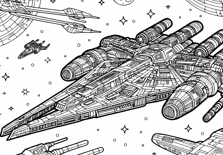 Image à colorier de vaisseau spatial inspiré de Star Wars pour les garçons à partir de neuf ans – Téléchargez gratuitement