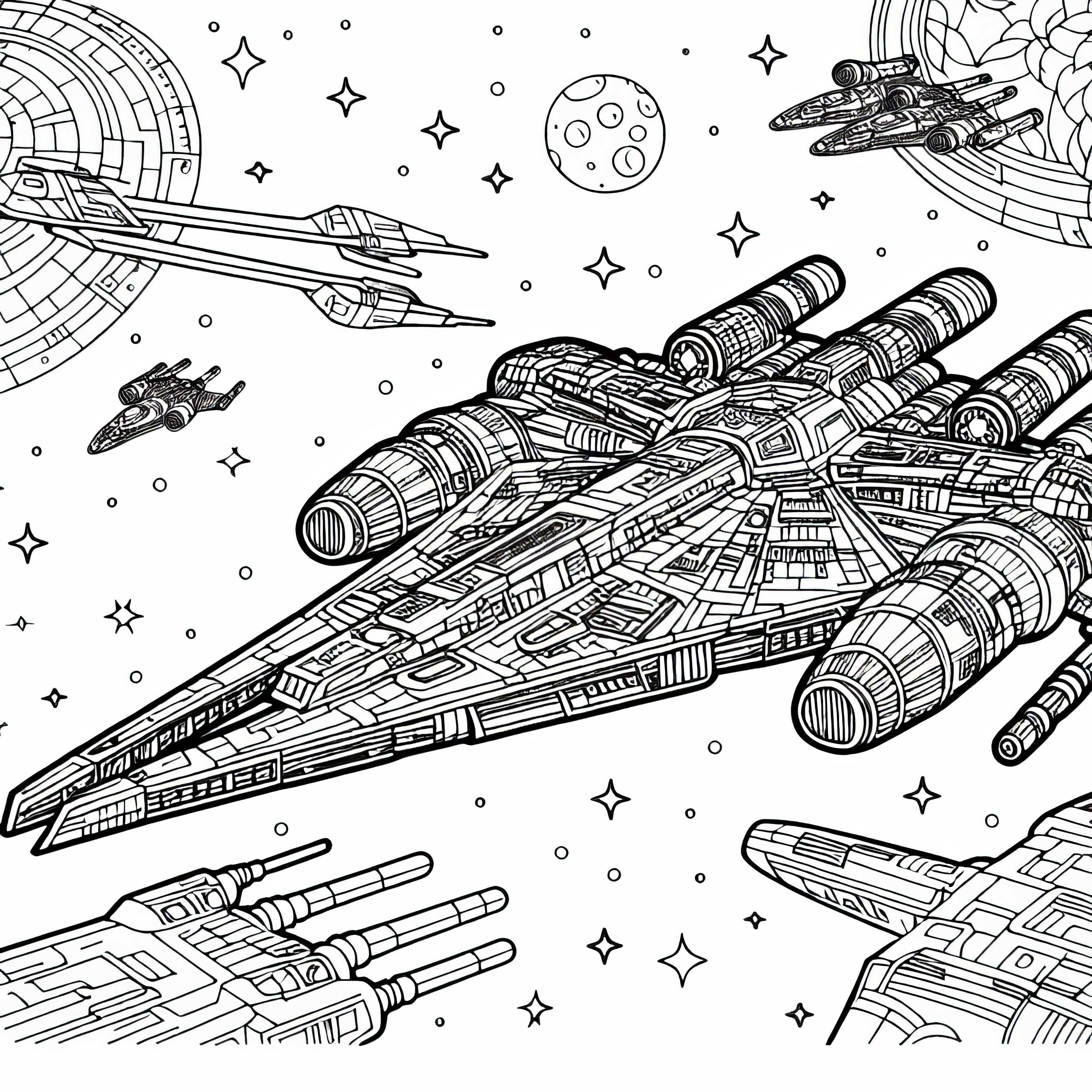 Coloriage de vaisseau spatial inspiré de Star Wars pour les garçons à partir de neuf ans - À télécharger gratuitement