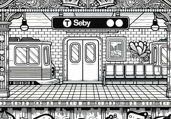 Station de métro avec graffiti à colorier pour les garçons à partir de neuf ans, gratuit