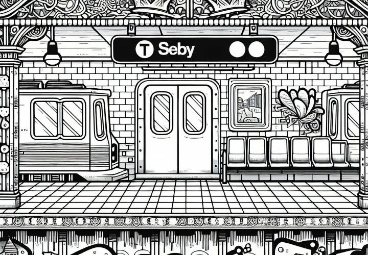 Station de métro avec graffiti à colorier pour les garçons à partir de neuf ans, gratuit