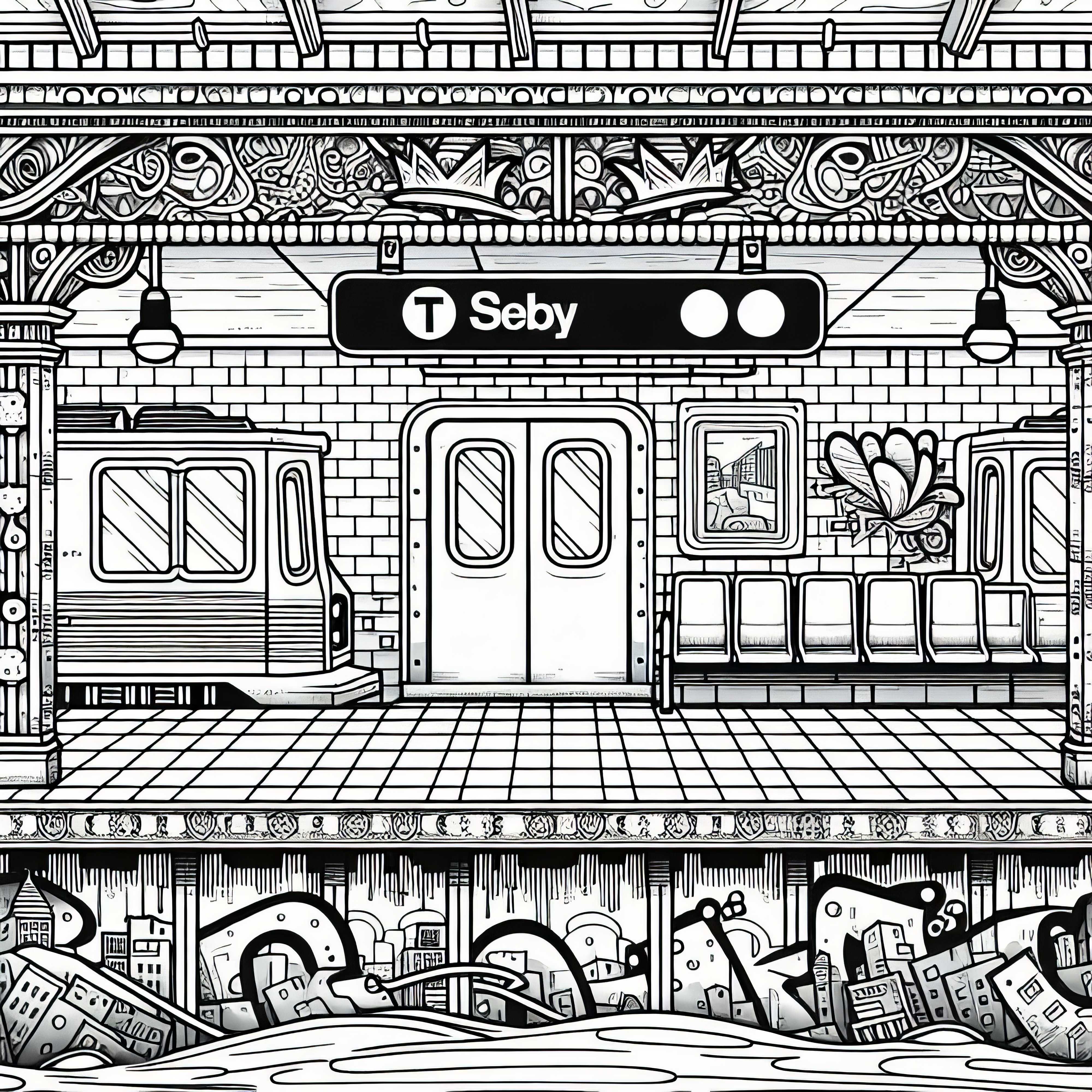 Station de métro avec graffiti à colorier pour les garçons à partir de neuf ans, gratuit