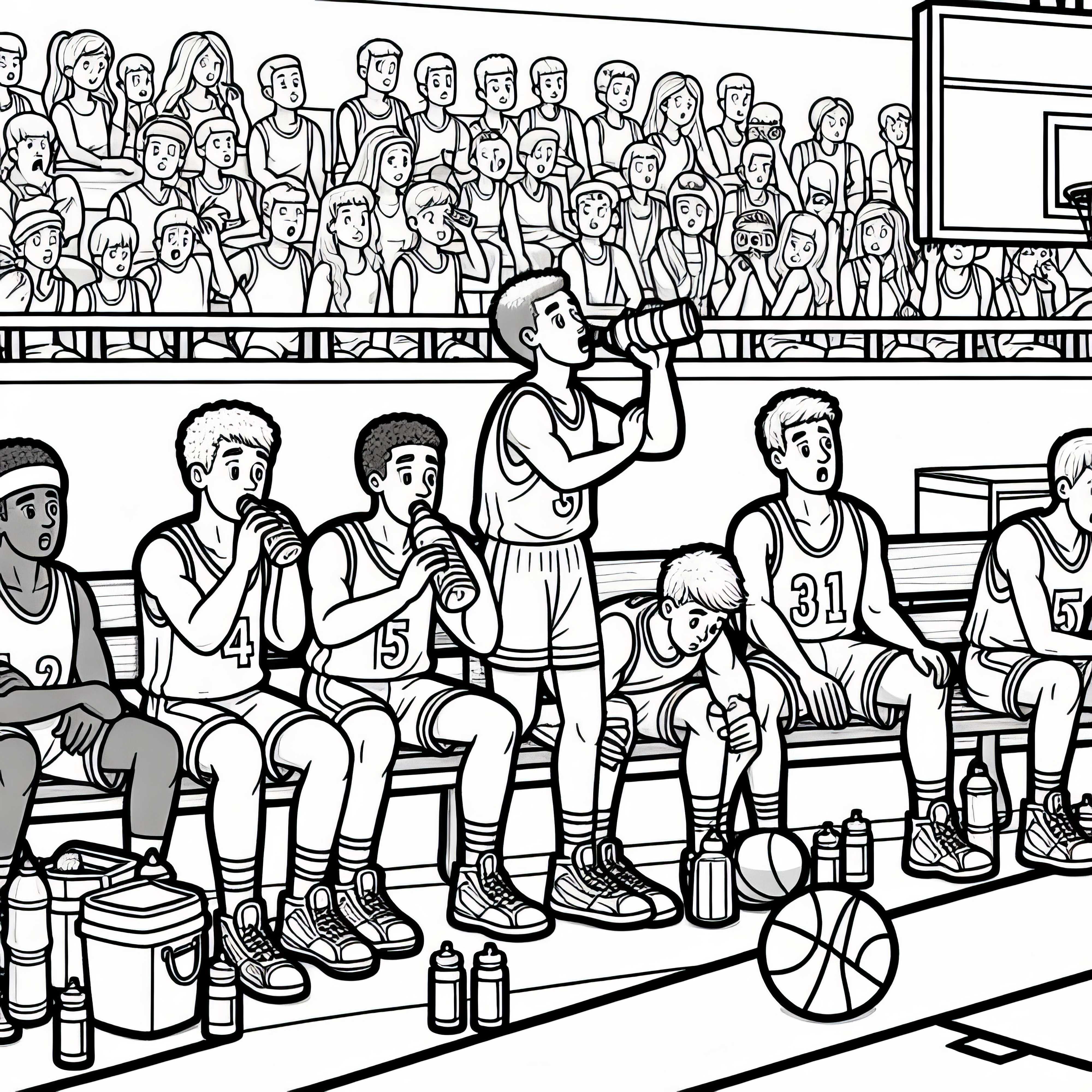 Jeu de basket en pause - Dessin à colorier gratuit pour les garçons à partir de neuf ans