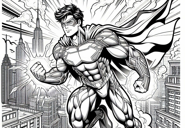 Super-héros en action - Coloriage gratuit pour les garçons à partir de neuf ans