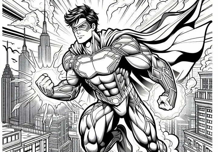 Super-héros en action - Coloriage gratuit pour les garçons à partir de neuf ans